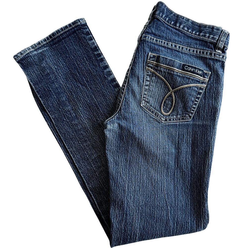 womens Y2K 90s calvin klein omega stitch skinny leg dark wash 27 jeans